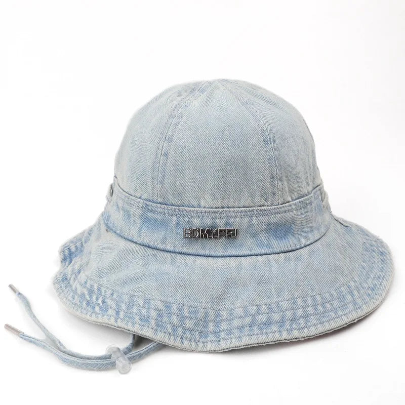 Boston Vintage Denim Wide Brim Bucket Hat