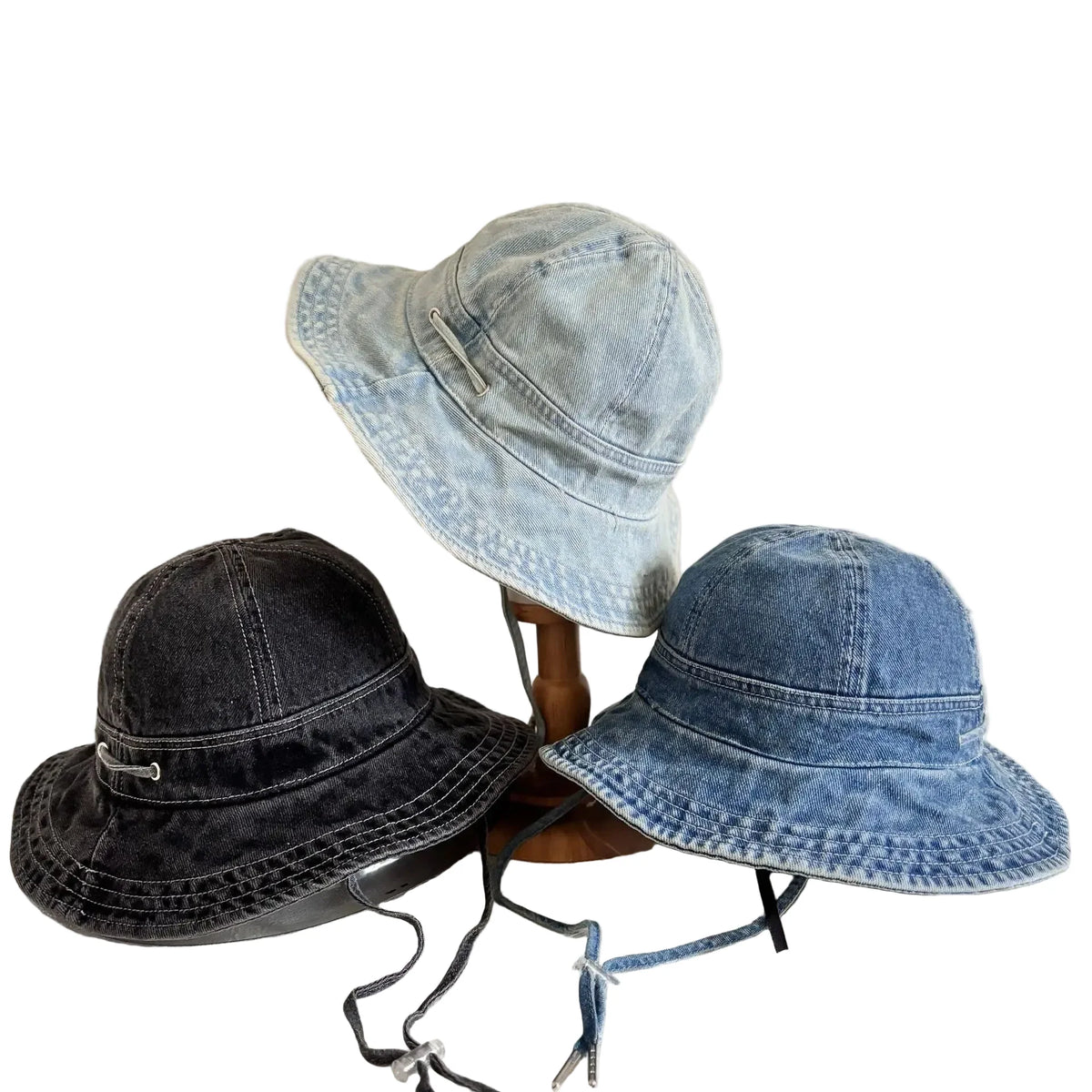 Boston Vintage Denim Wide Brim Bucket Hat