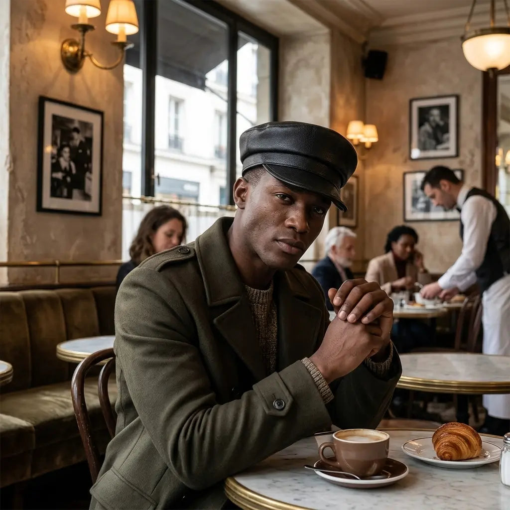 Bremen Black Genuine Leather Sailor Cap