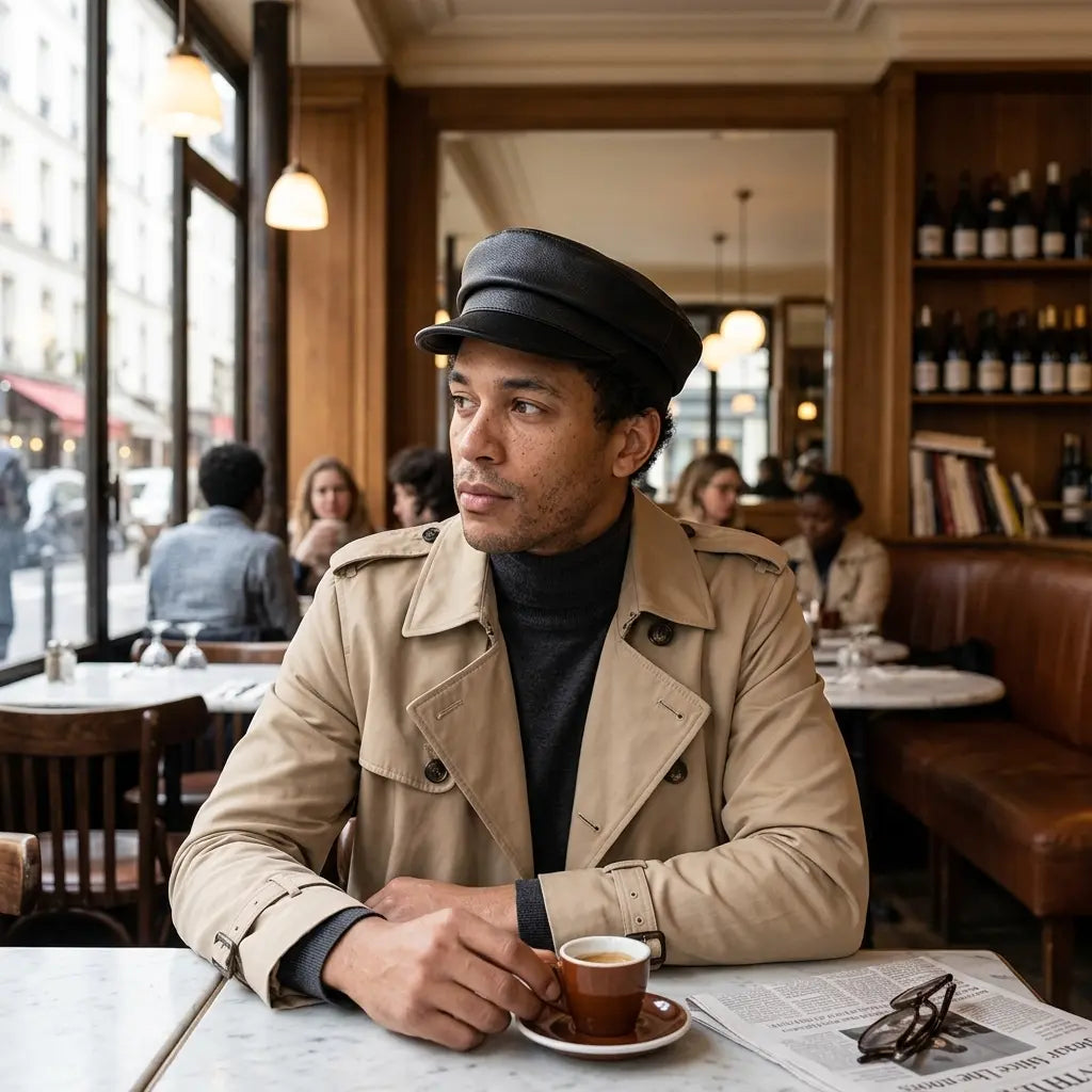Bremen Black Genuine Leather Sailor Cap
