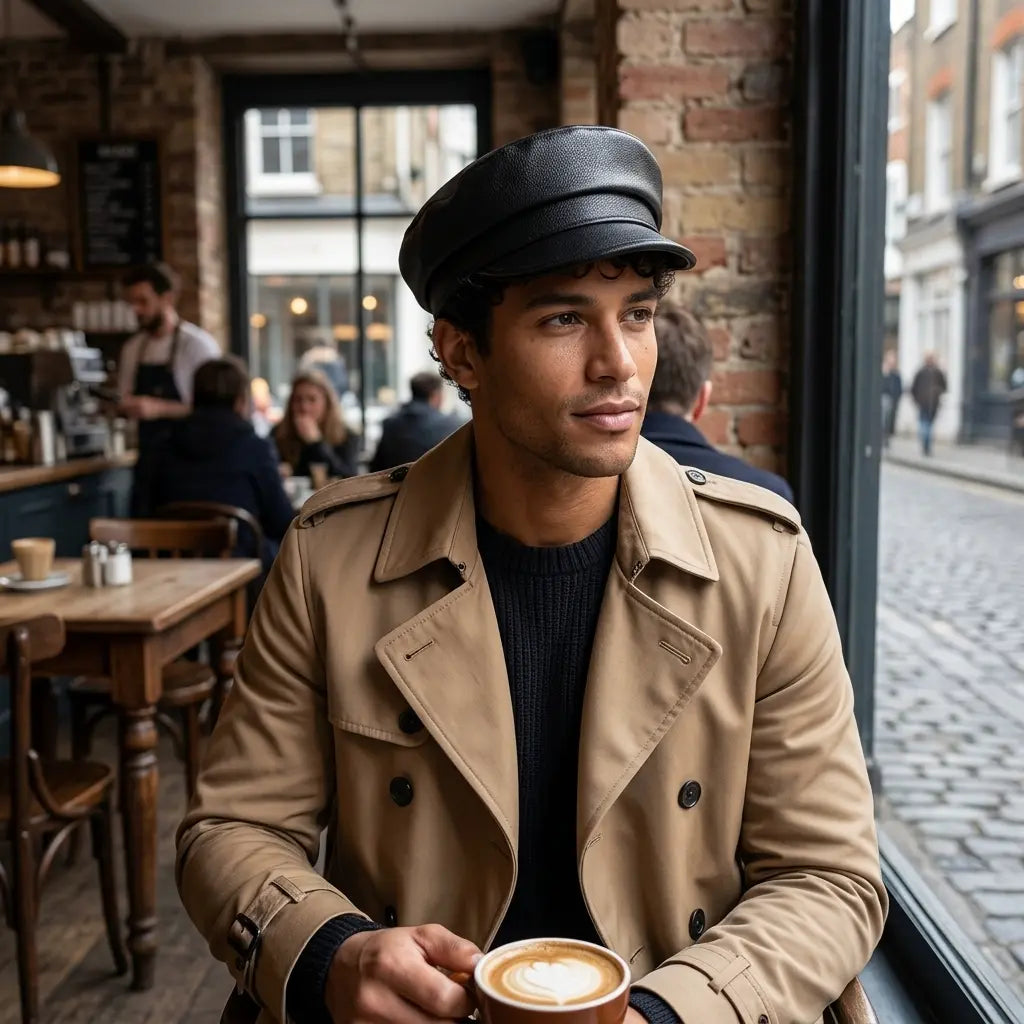 Bremen Black Genuine Leather Sailor Cap