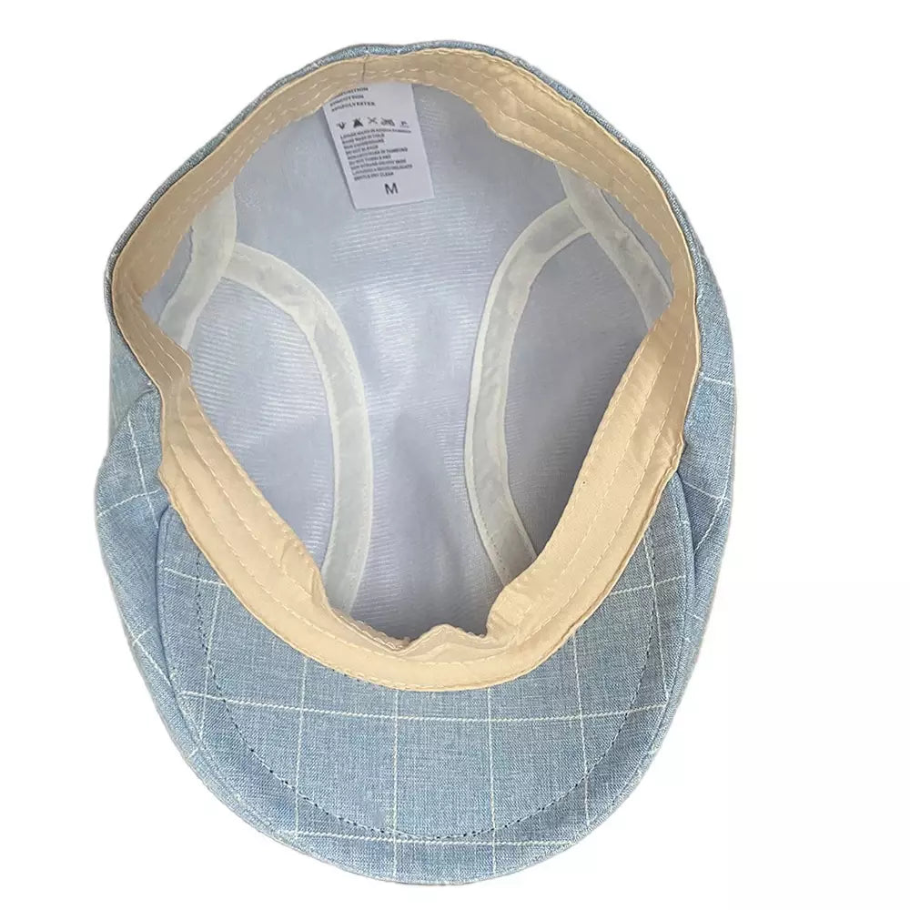 British Plaid Blue Cotton Flat Cap