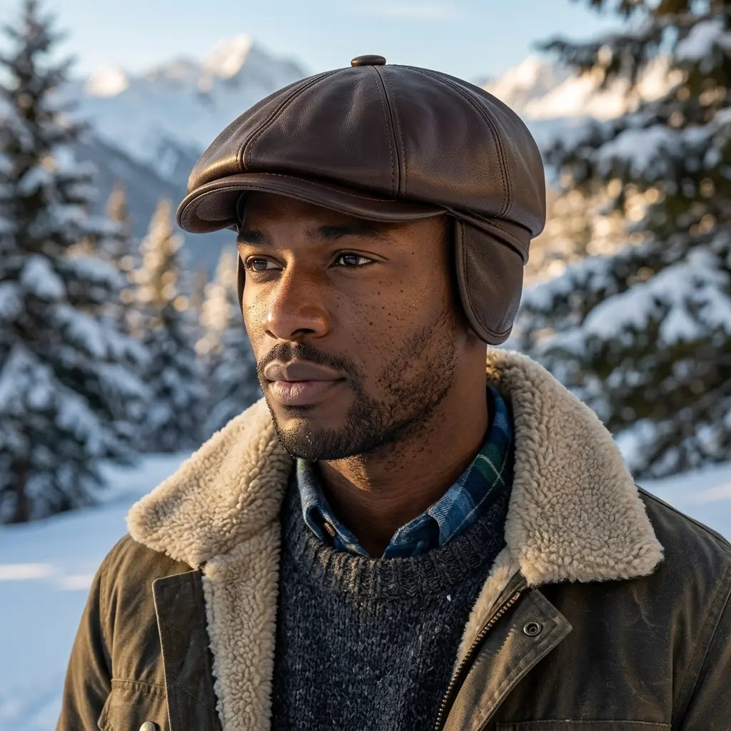 Brixton Winter Genuine Leather Earflaps Newsboy Cap