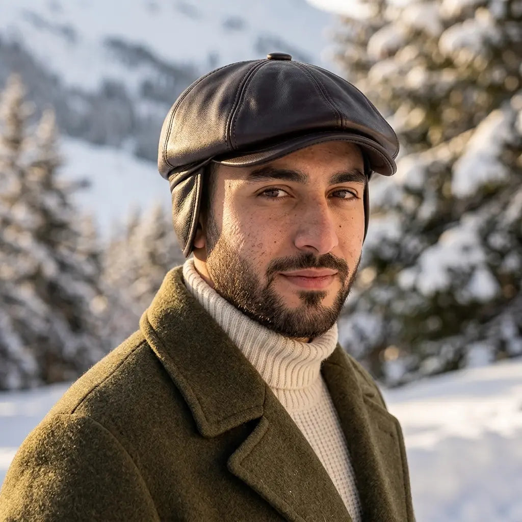 Brixton Winter Genuine Leather Earflaps Newsboy Cap