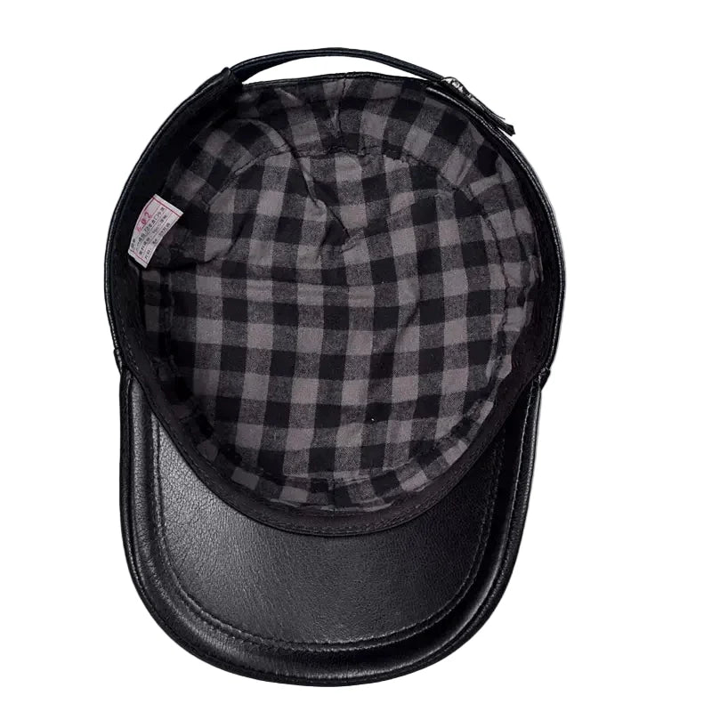 Broderick Black Genuine Leather Army Cap