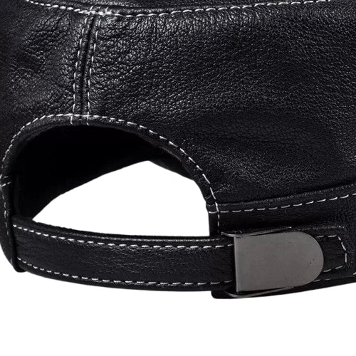Broderick Black Genuine Leather Army Cap