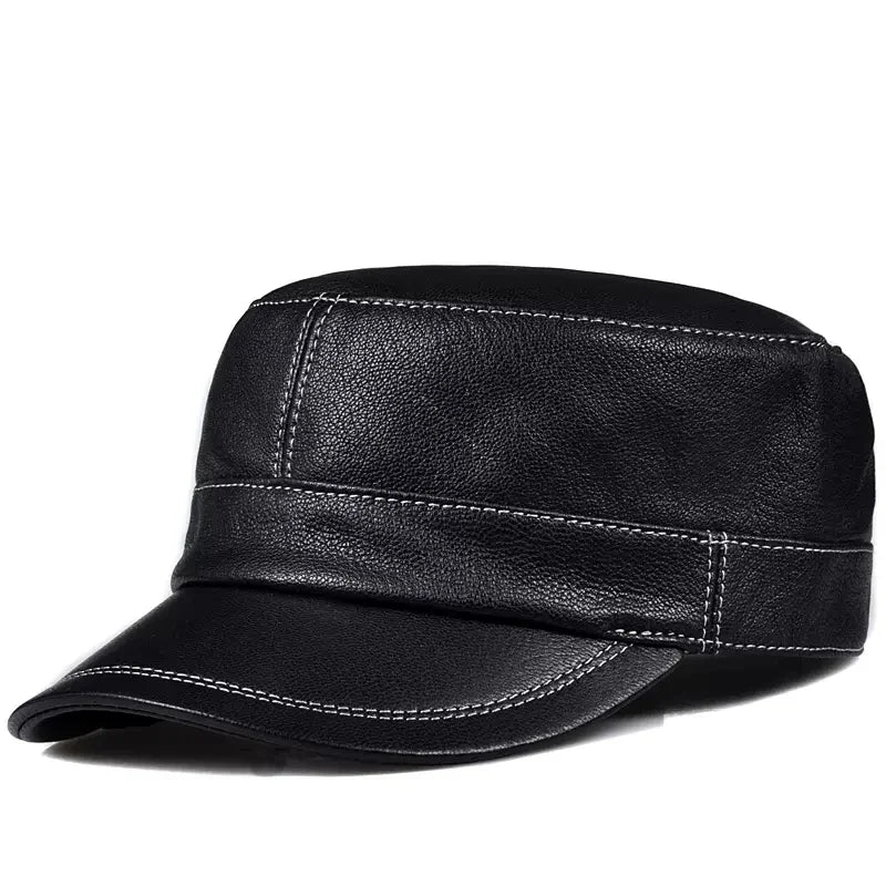 Broderick Black Genuine Leather Army Cap