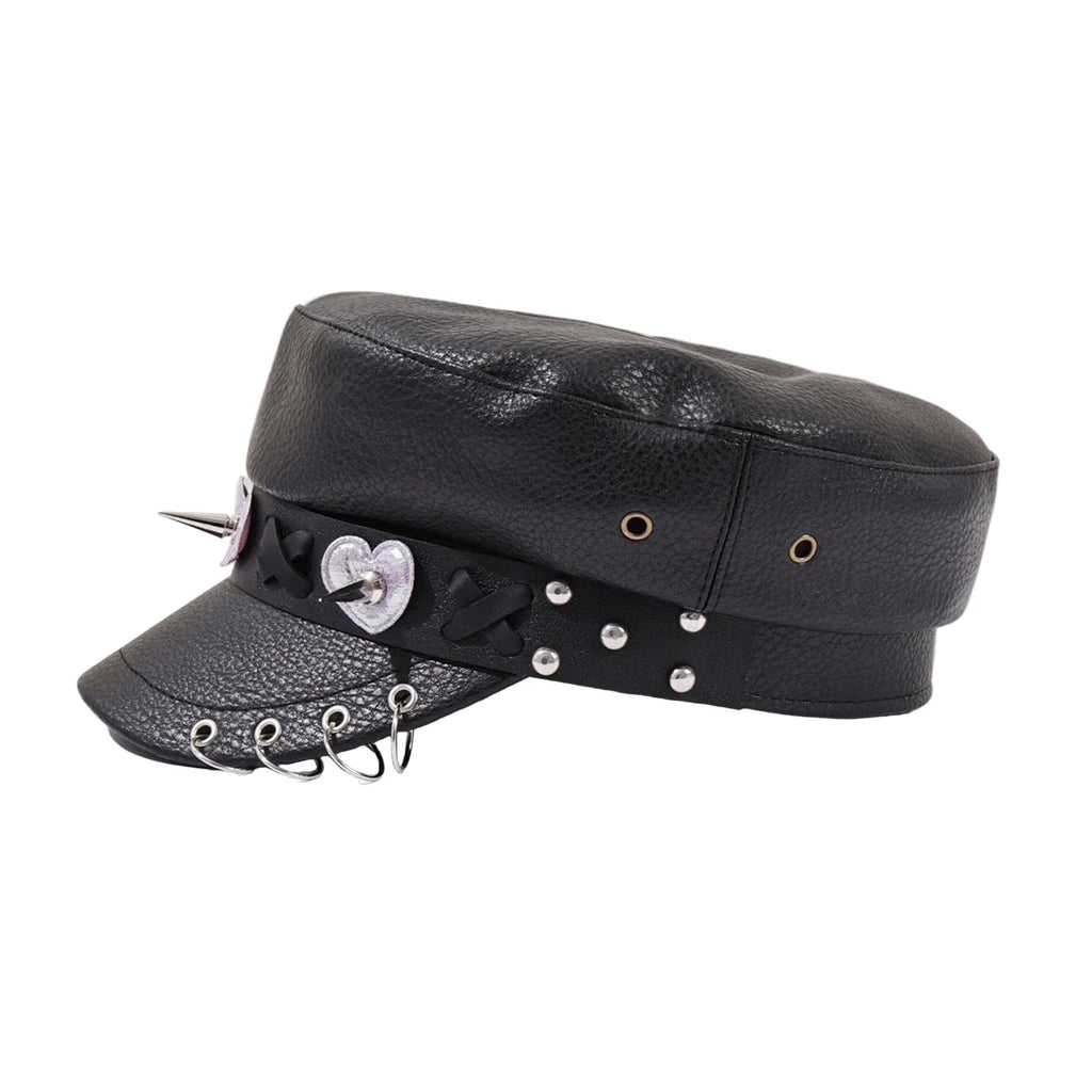 Broken Hearts Gothic Leather Sailor Cap