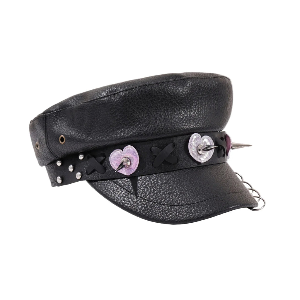Broken Hearts Gothic Leather Sailor Cap