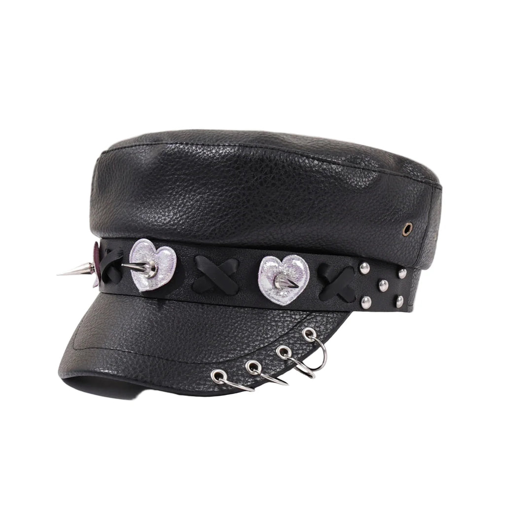 Broken Hearts Gothic Leather Sailor Cap