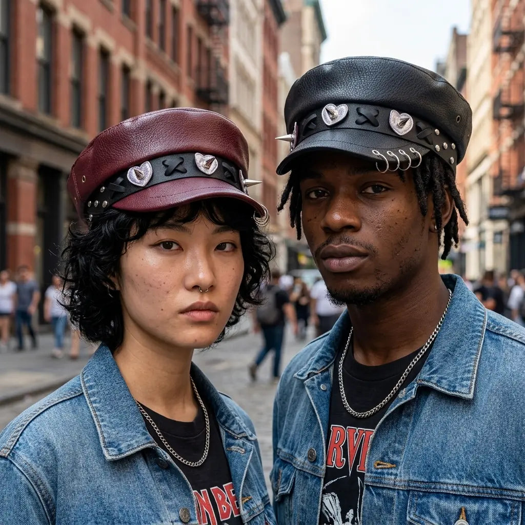 Broken Hearts Gothic Leather Sailor Cap