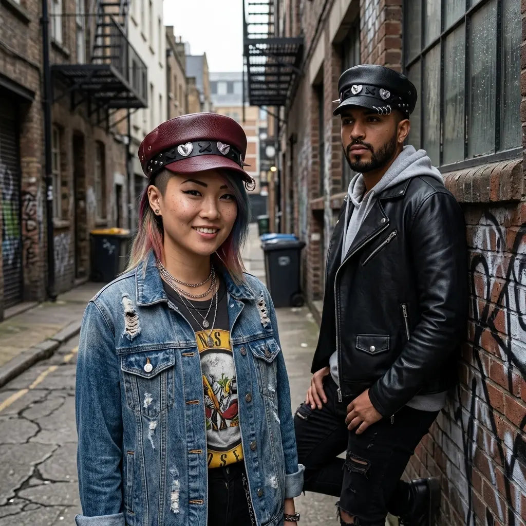 Broken Hearts Gothic Leather Sailor Cap