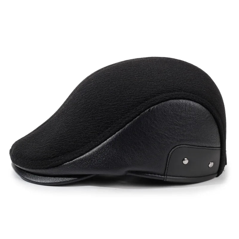 Brosnan Winter Earflaps Leather Duckbill Flat Cap