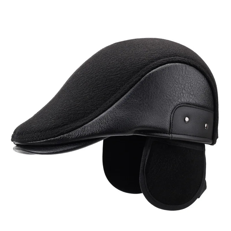 Brosnan Winter Earflaps Leather Duckbill Flat Cap