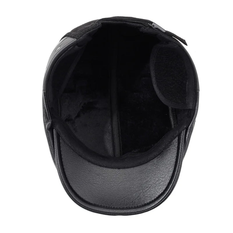 Brosnan Winter Earflaps Leather Duckbill Flat Cap