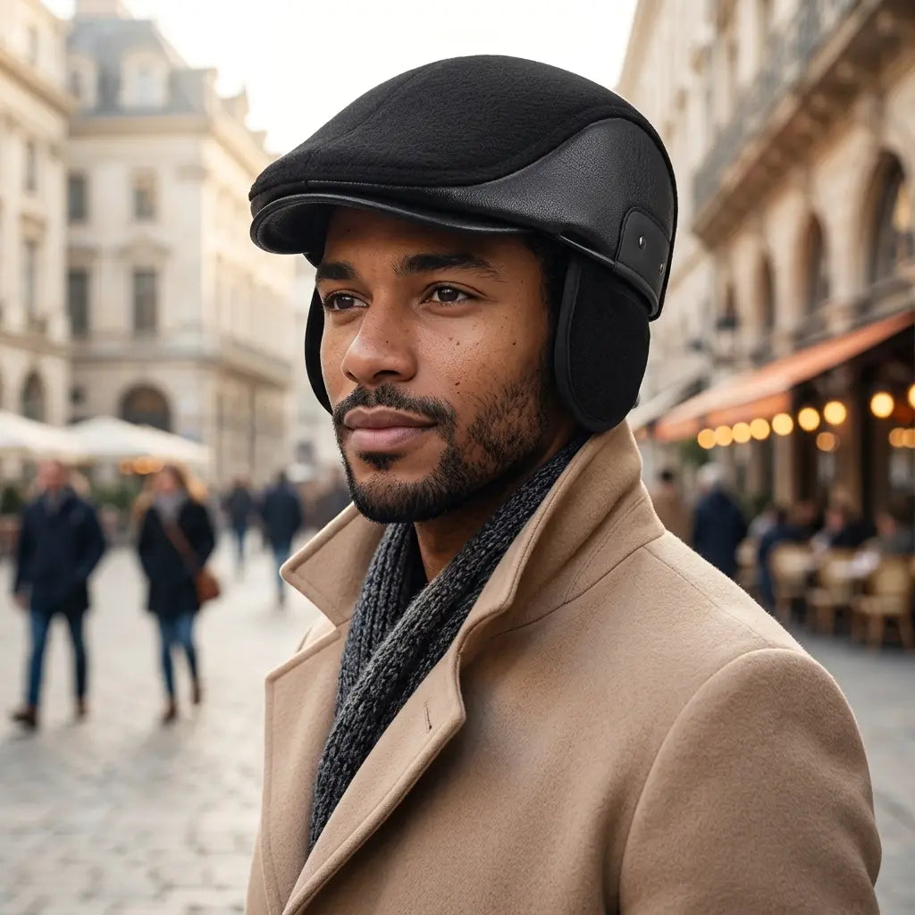 Brosnan Winter Earflaps Leather Duckbill Flat Cap