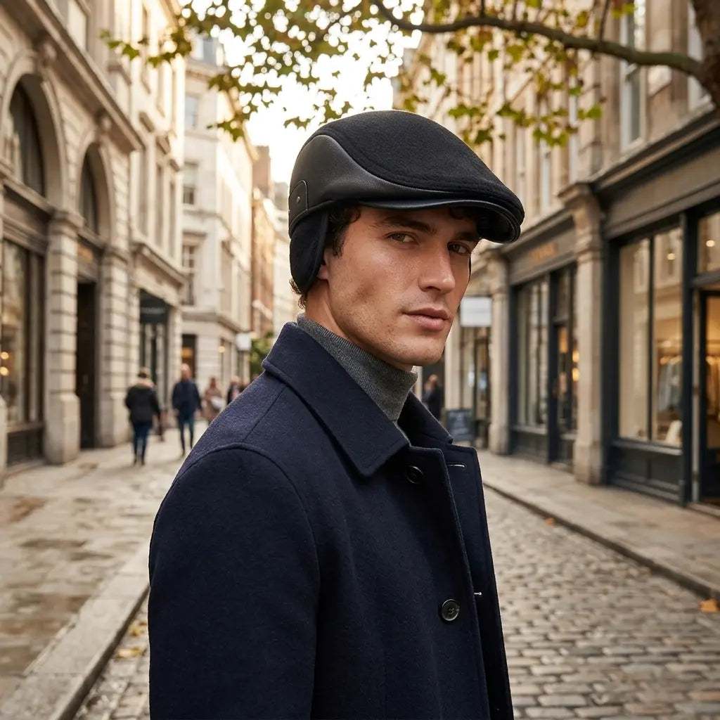 Brosnan Winter Earflaps Leather Duckbill Flat Cap