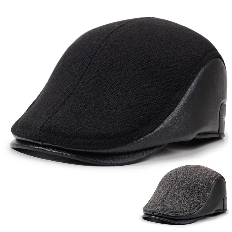 Brosnan Winter Earflaps Leather Duckbill Flat Cap