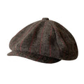 Brown Herringbone & Striped Wool Newsboy Cap