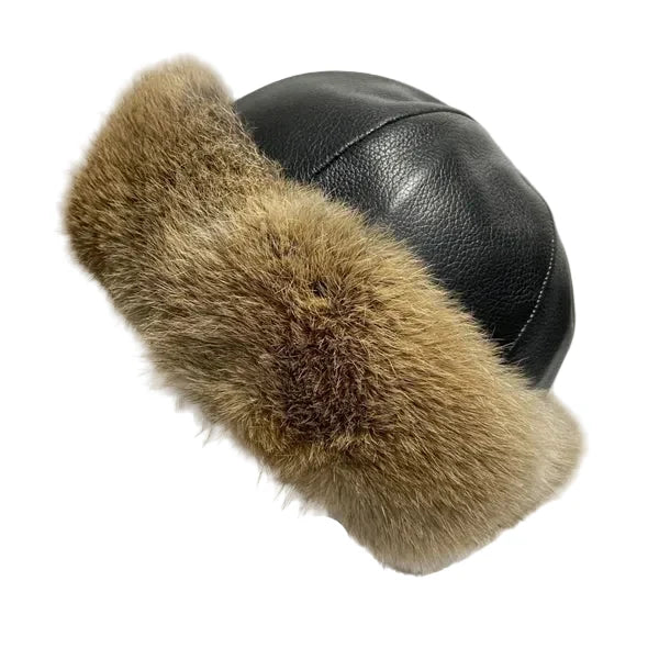 Burlington Winter Natural Rabbit Fur Leather Docker Cap
