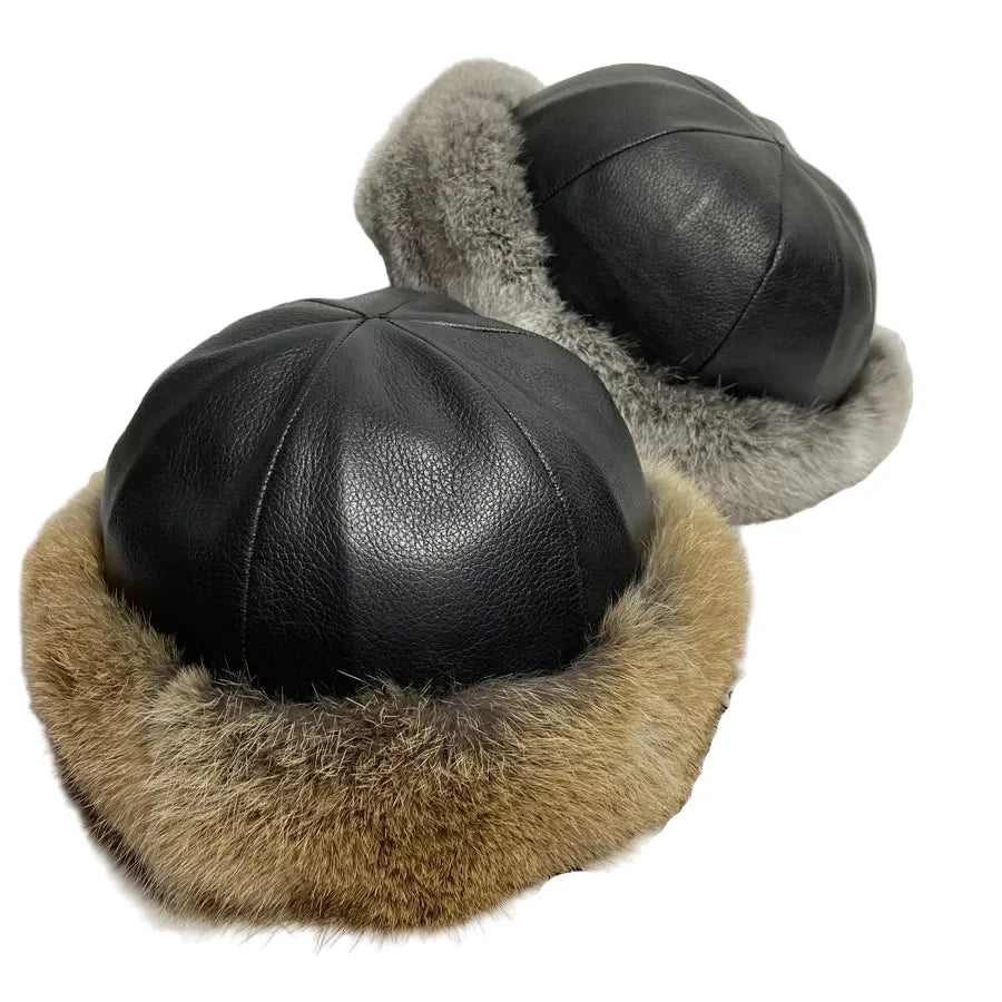 Burlington Winter Natural Rabbit Fur Leather Docker Cap