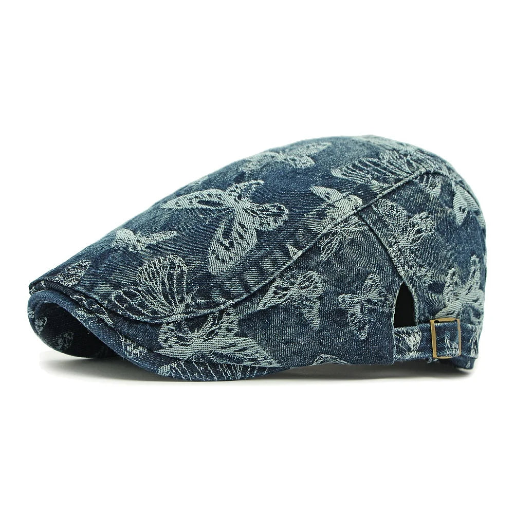 Butterflies Denim Flat Cap