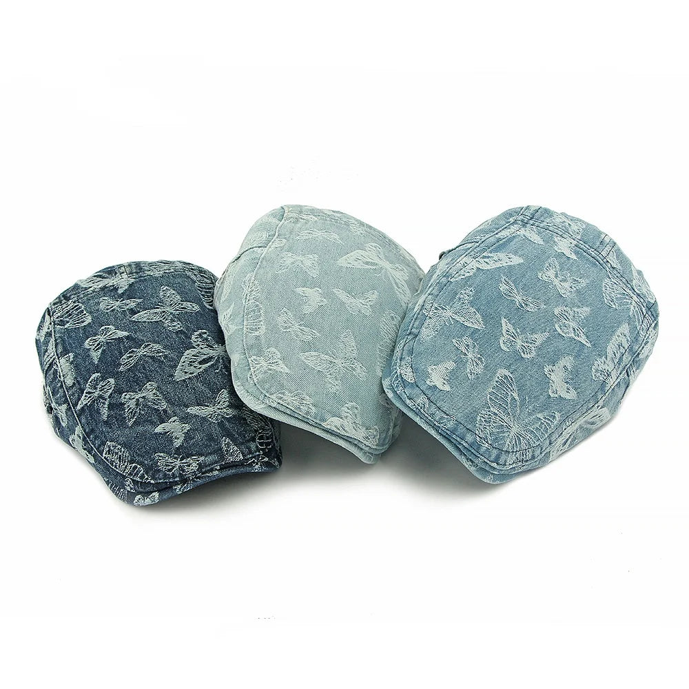 Butterflies Denim Flat Cap