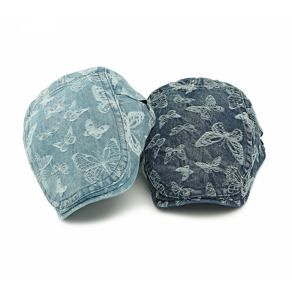 Butterflies Denim Flat Cap