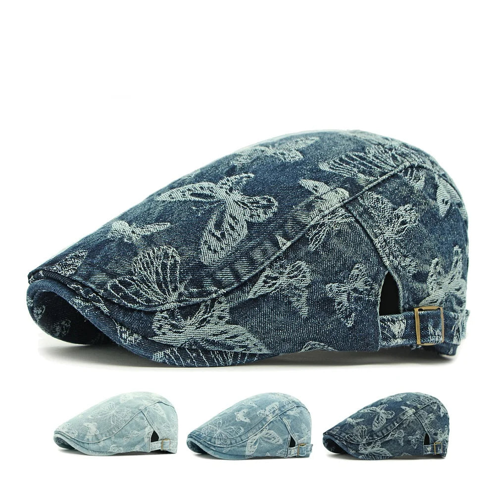 Butterflies Denim Flat Cap