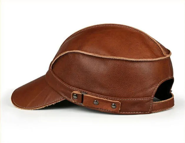 Cadet Striped Genuine Leather Baseball Cap