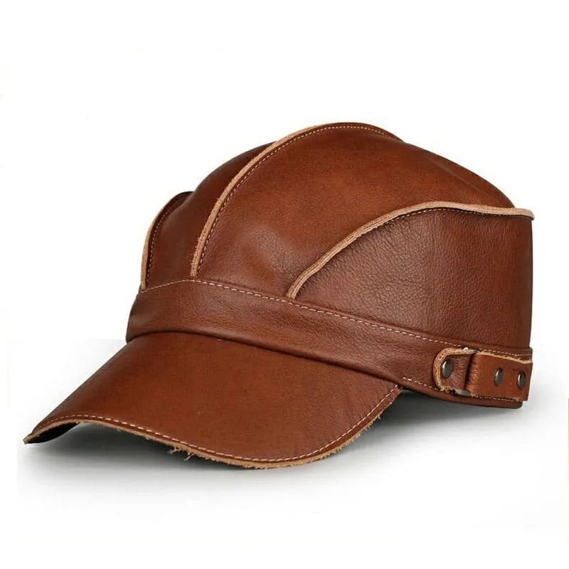 Cadet Striped Genuine Leather Baseball Cap