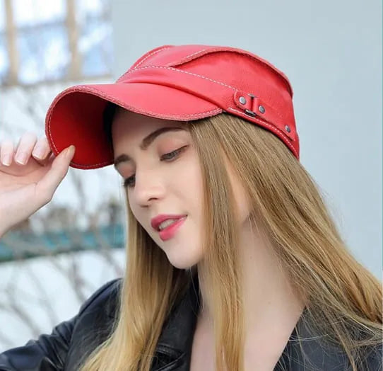 Cadet Striped Genuine Leather Baseball Cap