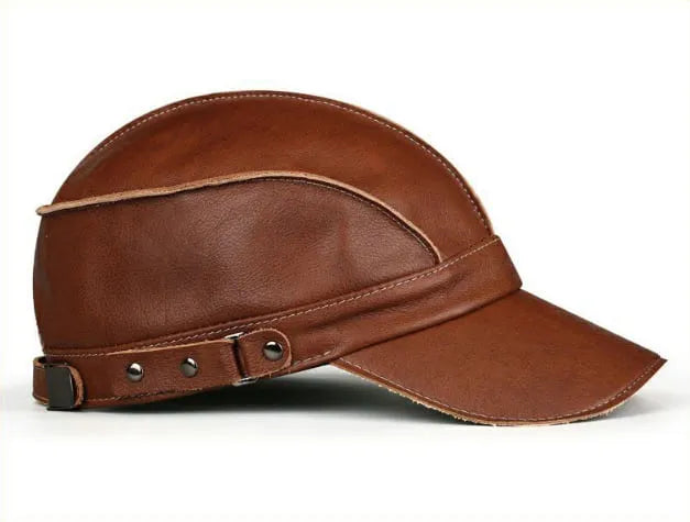 Cadet Striped Genuine Leather Baseball Cap