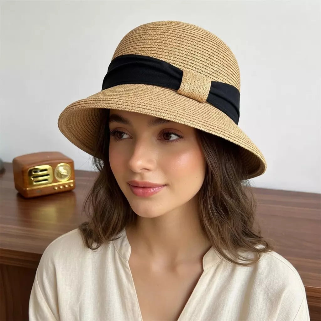 Calabria Sun Straw Rolled Brim Bucket Hat