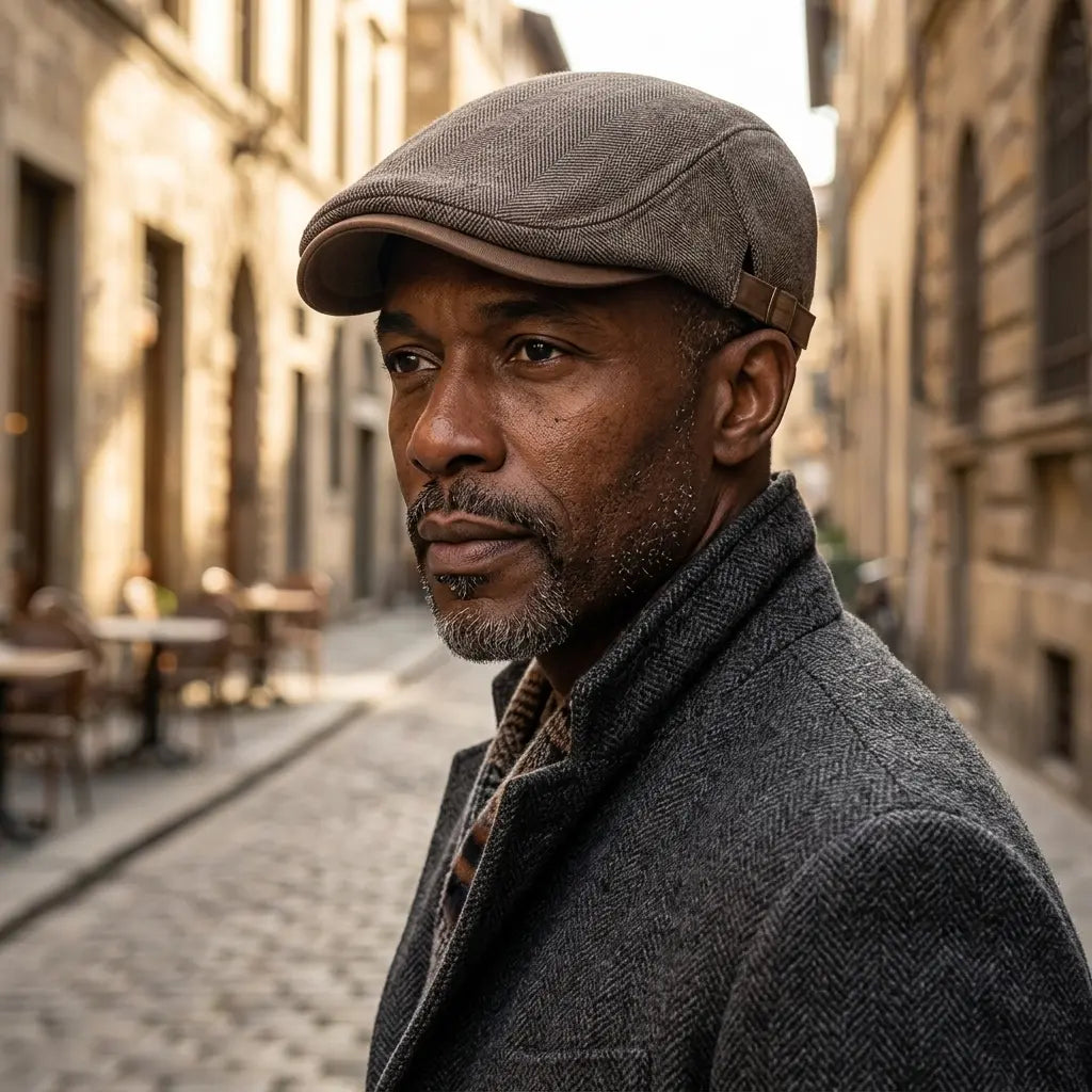Cambridge Herringbone Wool Flat Cap