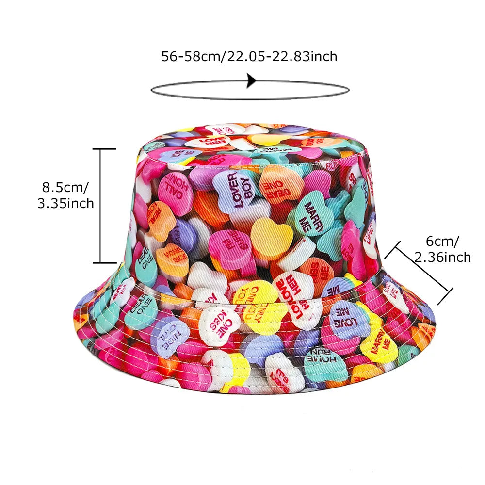 Candy Hearts Multicolor Reversible Bucket Hat