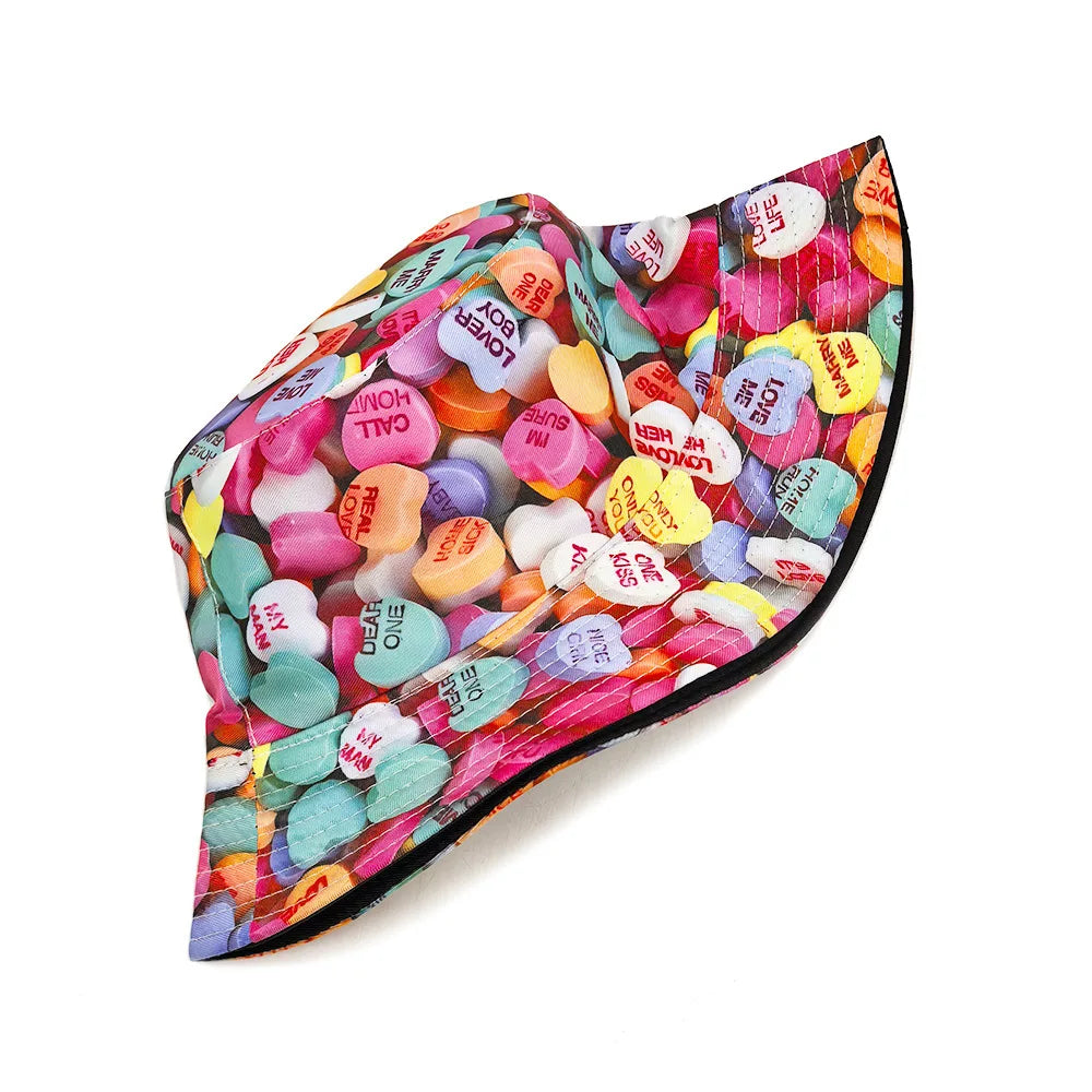 Candy Hearts Multicolor Reversible Bucket Hat