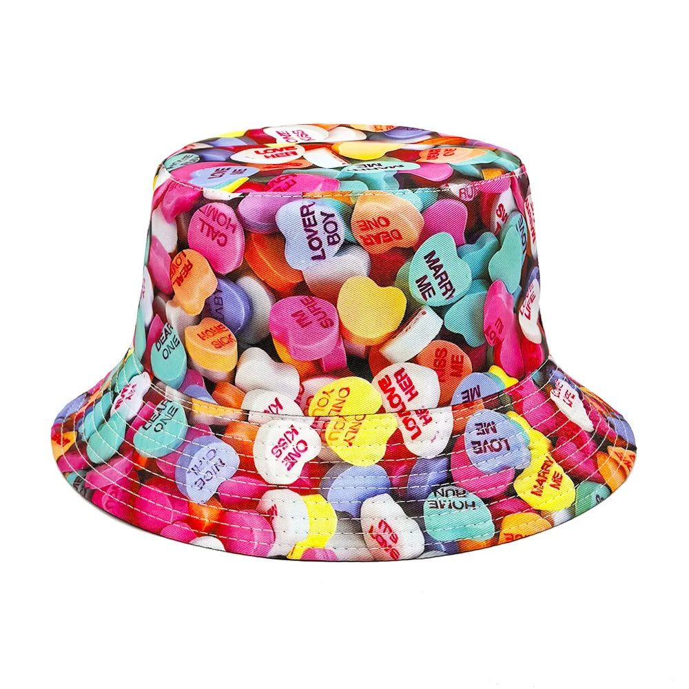 Candy Hearts Multicolor Reversible Bucket Hat