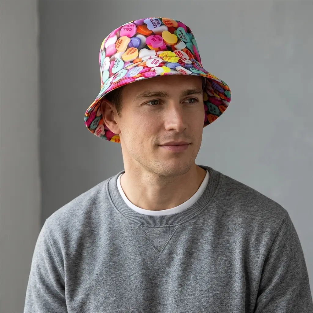 Candy Hearts Multicolor Reversible Bucket Hat