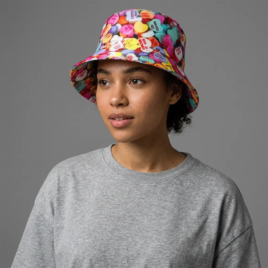 Candy Hearts Multicolor Reversible Bucket Hat