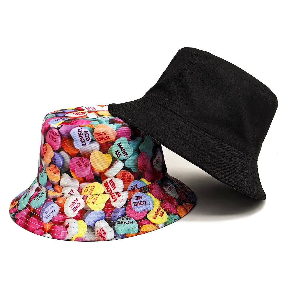 Candy Hearts Multicolor Reversible Bucket Hat