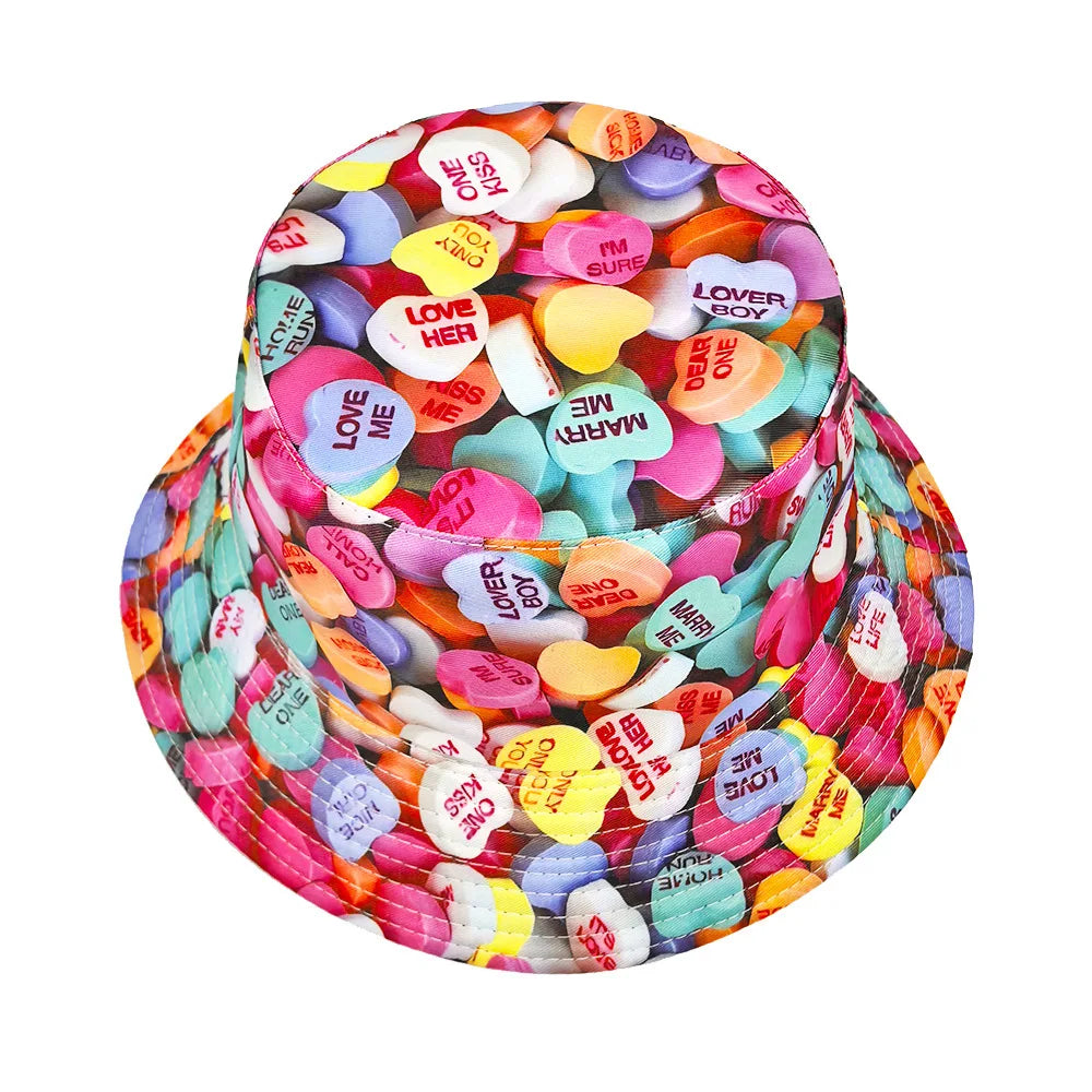 Candy Hearts Multicolor Reversible Bucket Hat