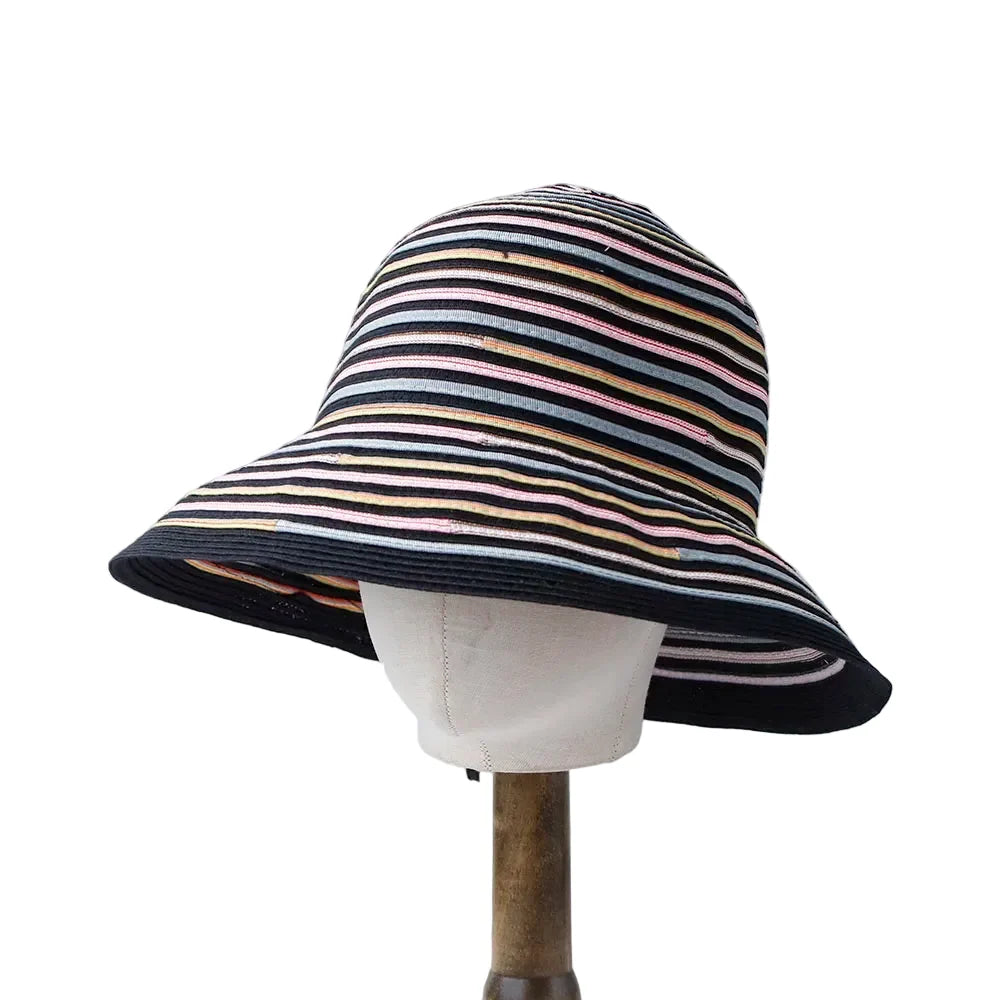 Cannes Summer Striped Straw Wide Brim Bucket Hat