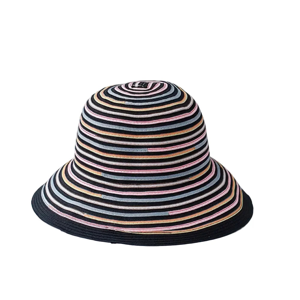 Cannes Summer Striped Straw Wide Brim Bucket Hat