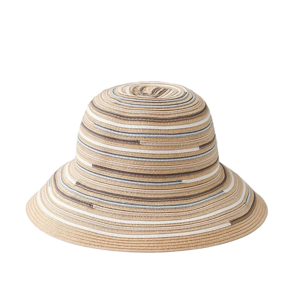 Cannes Summer Striped Straw Wide Brim Bucket Hat