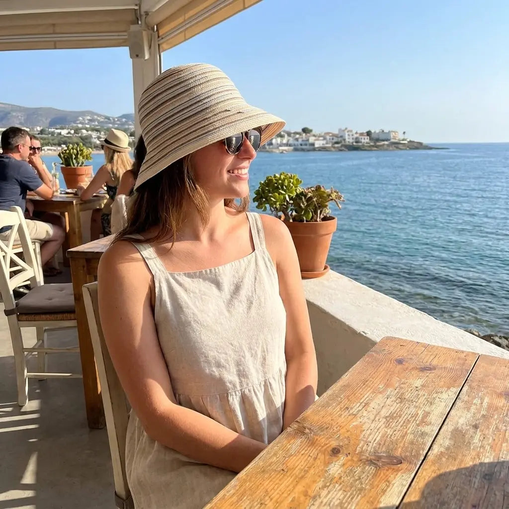 Cannes Summer Striped Straw Wide Brim Bucket Hat