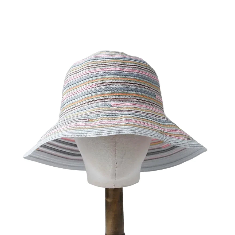 Cannes Summer Striped Straw Wide Brim Bucket Hat