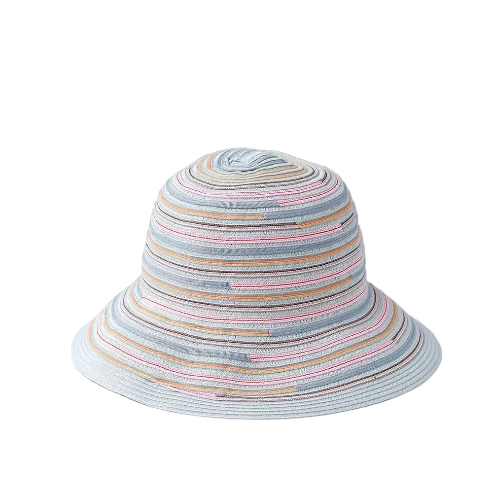 Cannes Summer Striped Straw Wide Brim Bucket Hat