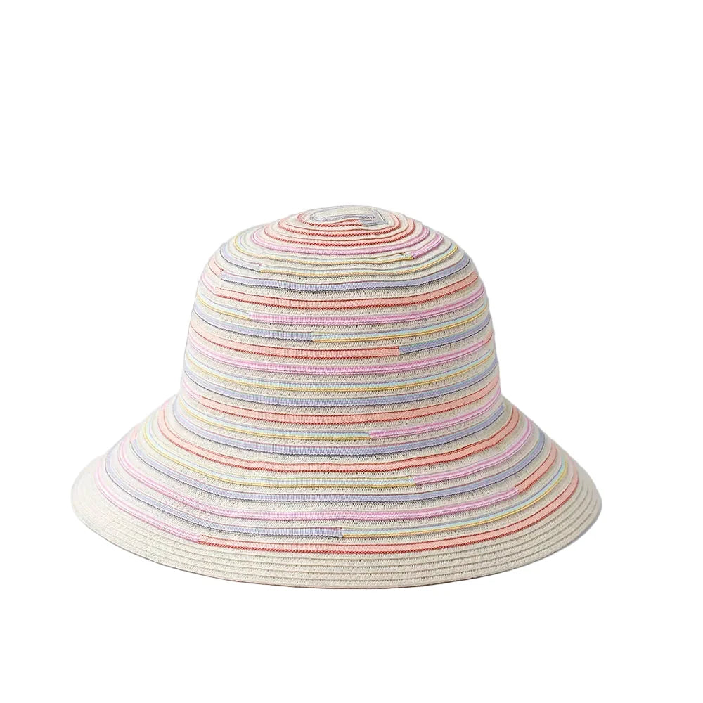 Cannes Summer Striped Straw Wide Brim Bucket Hat