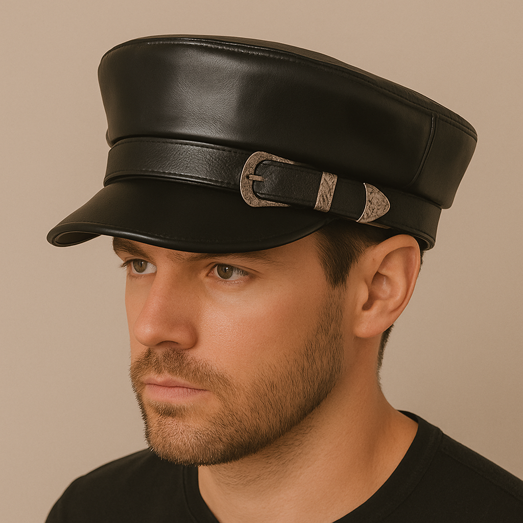 Carennac Black Leather Sailor Cap